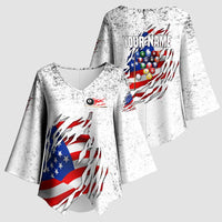 Custom American Flag Billiards Kimono Sleeve Blouse with Ripped Design Pool Ball Graphic - Wonder Print Shop