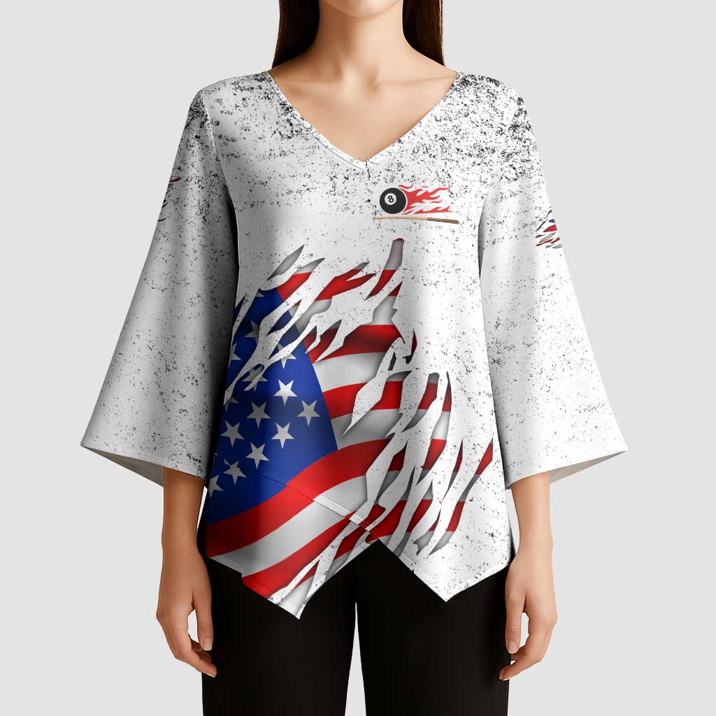 Custom American Flag Billiards Kimono Sleeve Blouse with Ripped Design Pool Ball Graphic - Wonder Print Shop