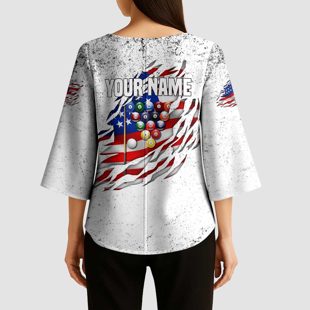 Custom American Flag Billiards Kimono Sleeve Blouse with Ripped Design Pool Ball Graphic - Wonder Print Shop