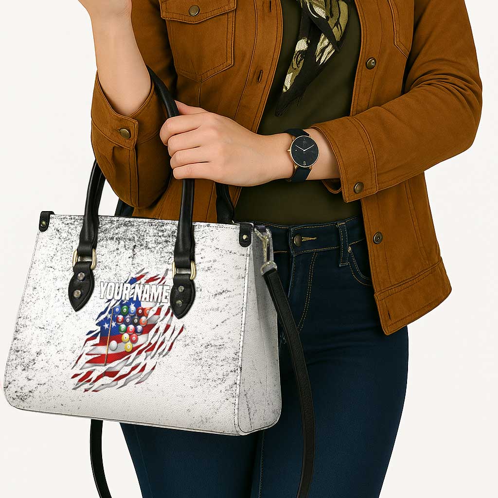 Custom American Flag Billiards Leather Bag with Ripped Design Pool Ball Graphic - Wonder Print Shop