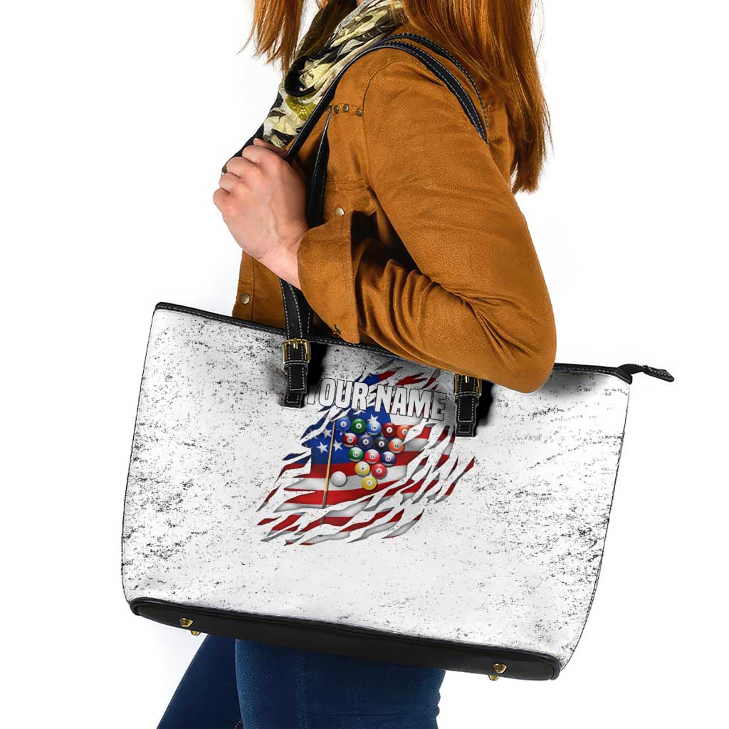 Custom American Flag Billiards Leather Tote Bag with Ripped Design Pool Ball Graphic - Wonder Print Shop