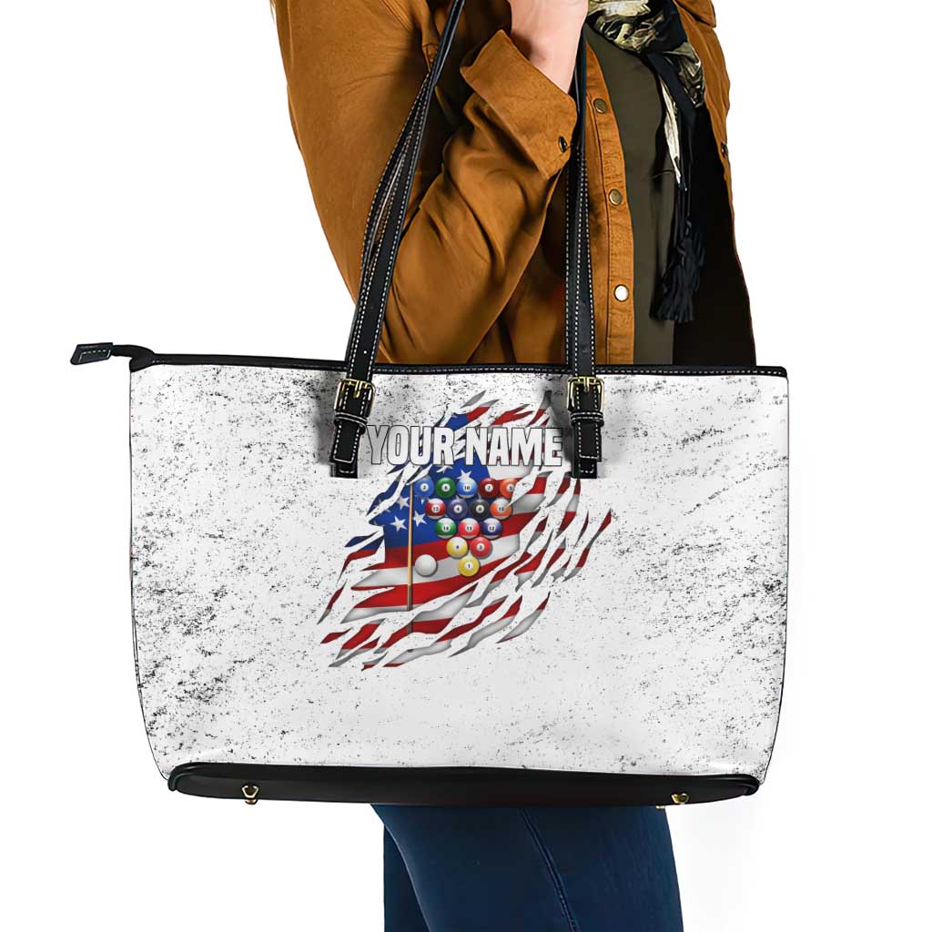 Custom American Flag Billiards Leather Tote Bag with Ripped Design Pool Ball Graphic - Wonder Print Shop
