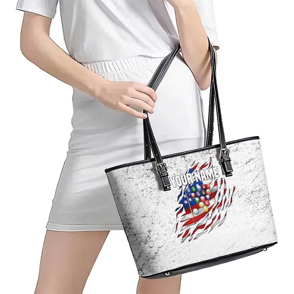 Custom American Flag Billiards Leather Tote Bag with Ripped Design Pool Ball Graphic - Wonder Print Shop