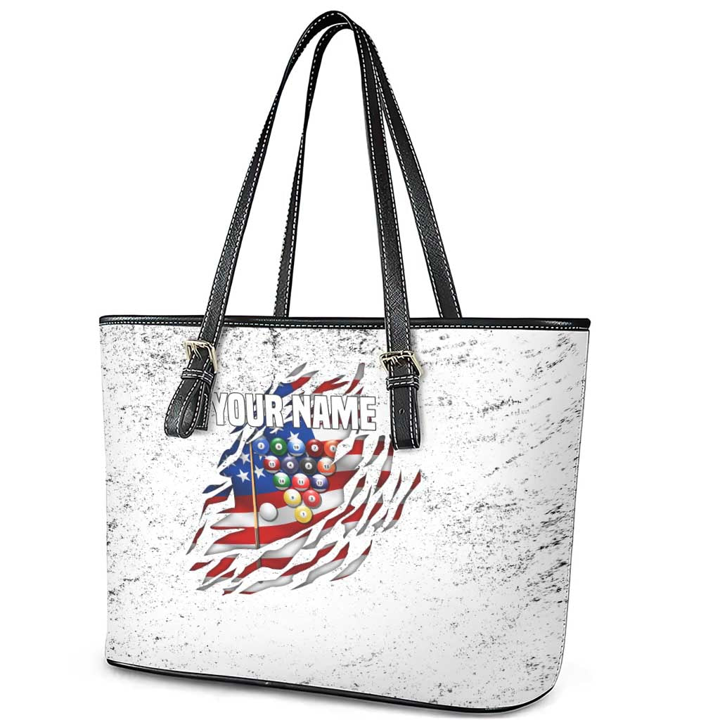 Custom American Flag Billiards Leather Tote Bag with Ripped Design Pool Ball Graphic - Wonder Print Shop