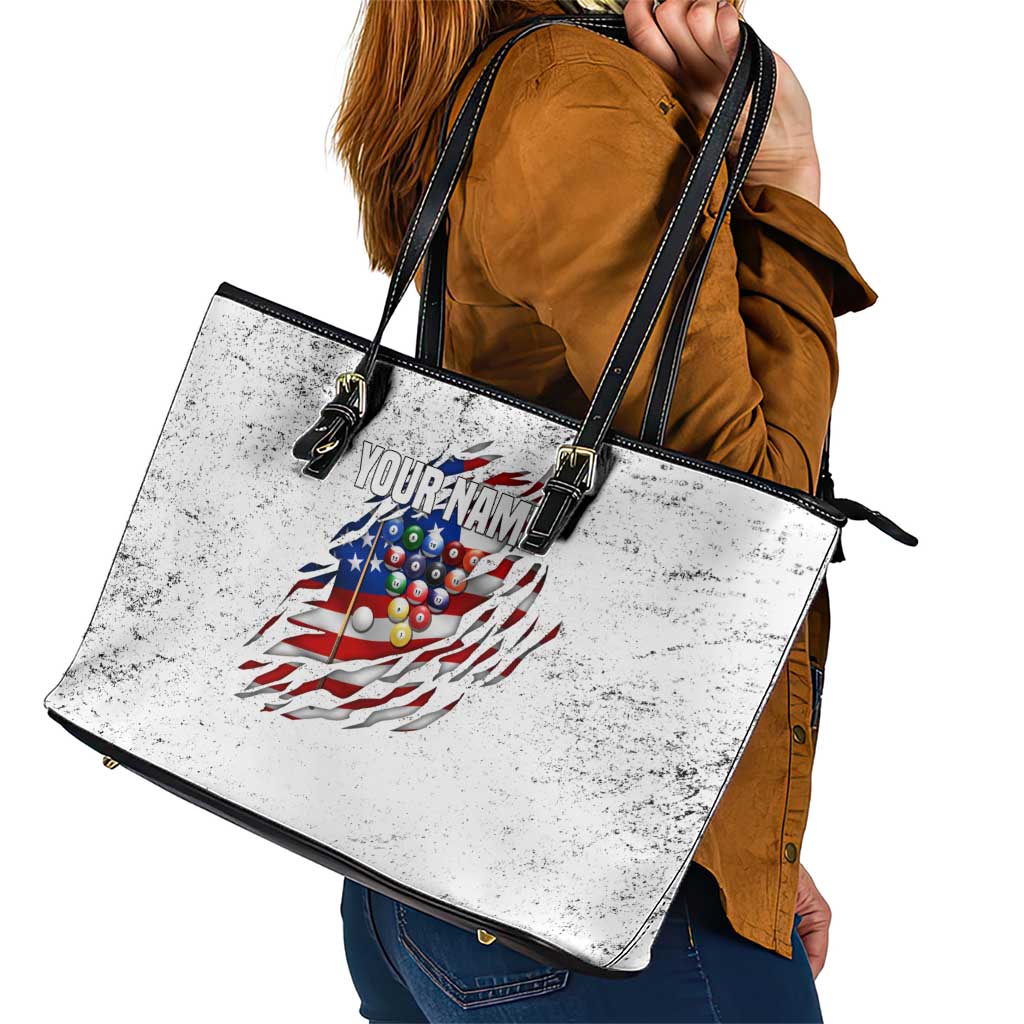 Custom American Flag Billiards Leather Tote Bag with Ripped Design Pool Ball Graphic - Wonder Print Shop