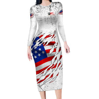 Custom American Flag Billiards Long Sleeve Bodycon Dress with Ripped Design Pool Ball Graphic - Wonder Print Shop