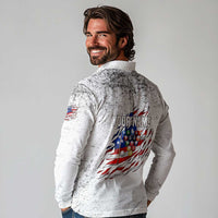 Custom American Flag Billiards Long Sleeve Polo Shirt with Ripped Design Pool Ball Graphic - Wonder Print Shop