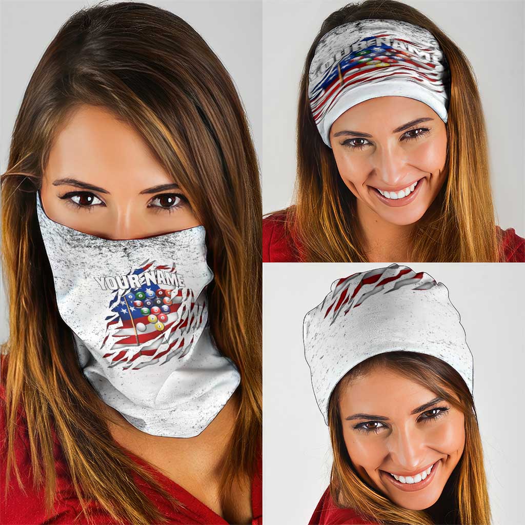 Custom American Flag Billiards Neck Gaiter with Ripped Design Pool Ball Graphic - Wonder Print Shop