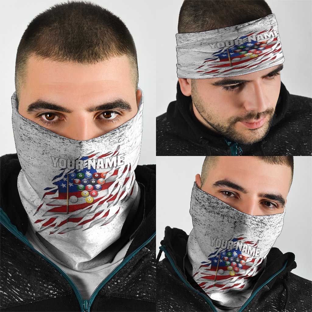 Custom American Flag Billiards Neck Gaiter with Ripped Design Pool Ball Graphic - Wonder Print Shop