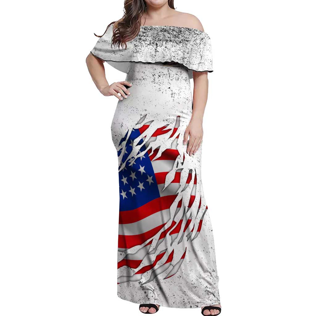 Custom American Flag Billiards Off Shoulder Maxi Dress with Ripped Design Pool Ball Graphic - Wonder Print Shop