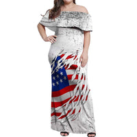 Custom American Flag Billiards Off Shoulder Maxi Dress with Ripped Design Pool Ball Graphic - Wonder Print Shop