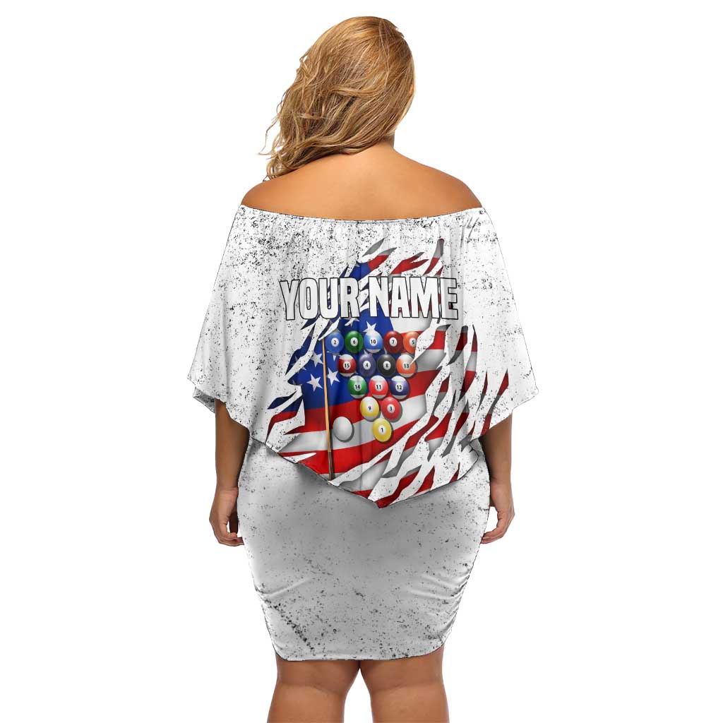 Custom American Flag Billiards Off Shoulder Short Dress with Ripped Design Pool Ball Graphic - Wonder Print Shop