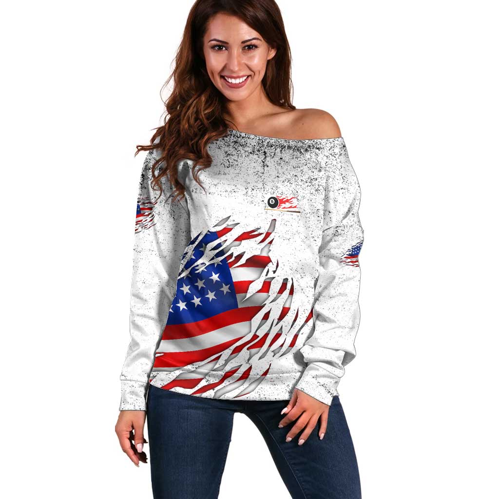 Custom American Flag Billiards Off Shoulder Sweater with Ripped Design Pool Ball Graphic - Wonder Print Shop