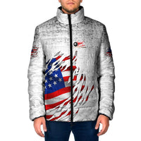 Custom American Flag Billiards Padded Jacket with Ripped Design Pool Ball Graphic - Wonder Print Shop