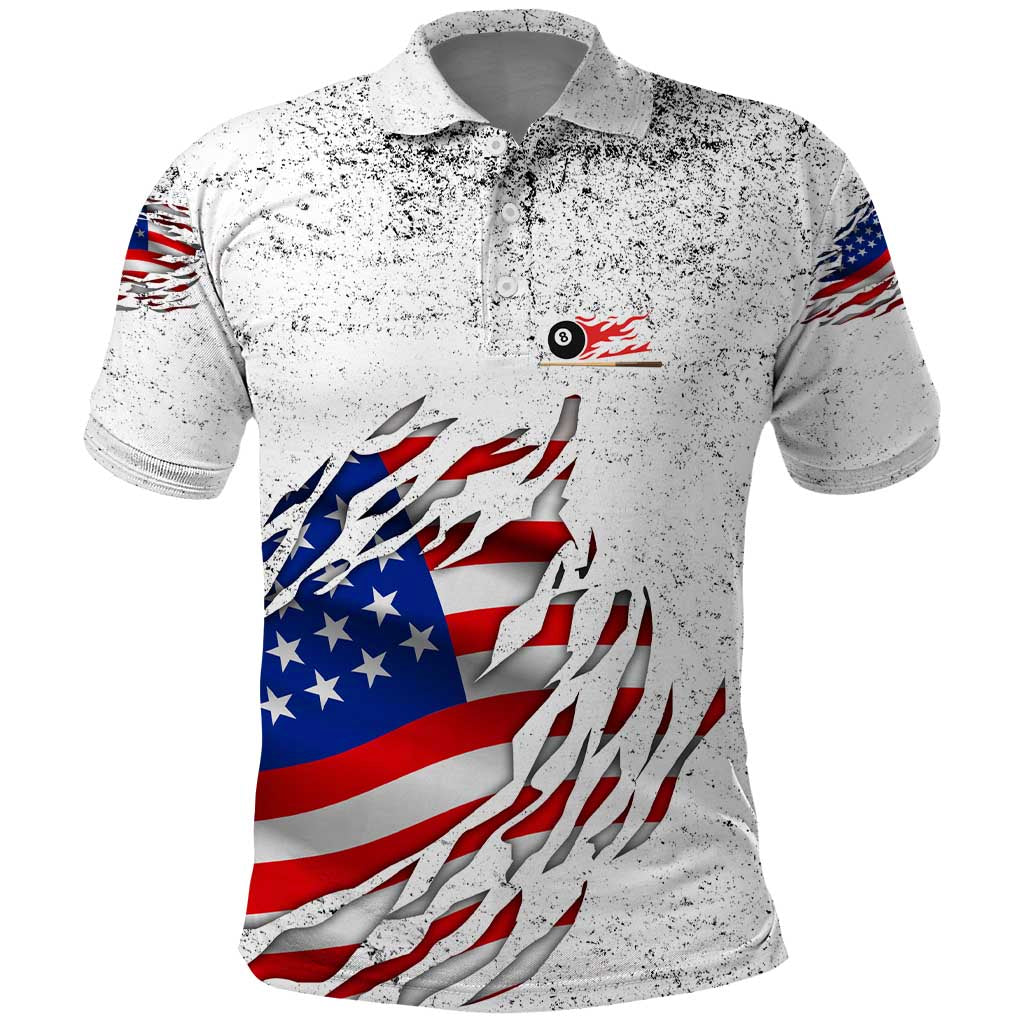 Custom American Flag Billiards Polo Shirt with Ripped Design Pool Ball Graphic - Wonder Print Shop
