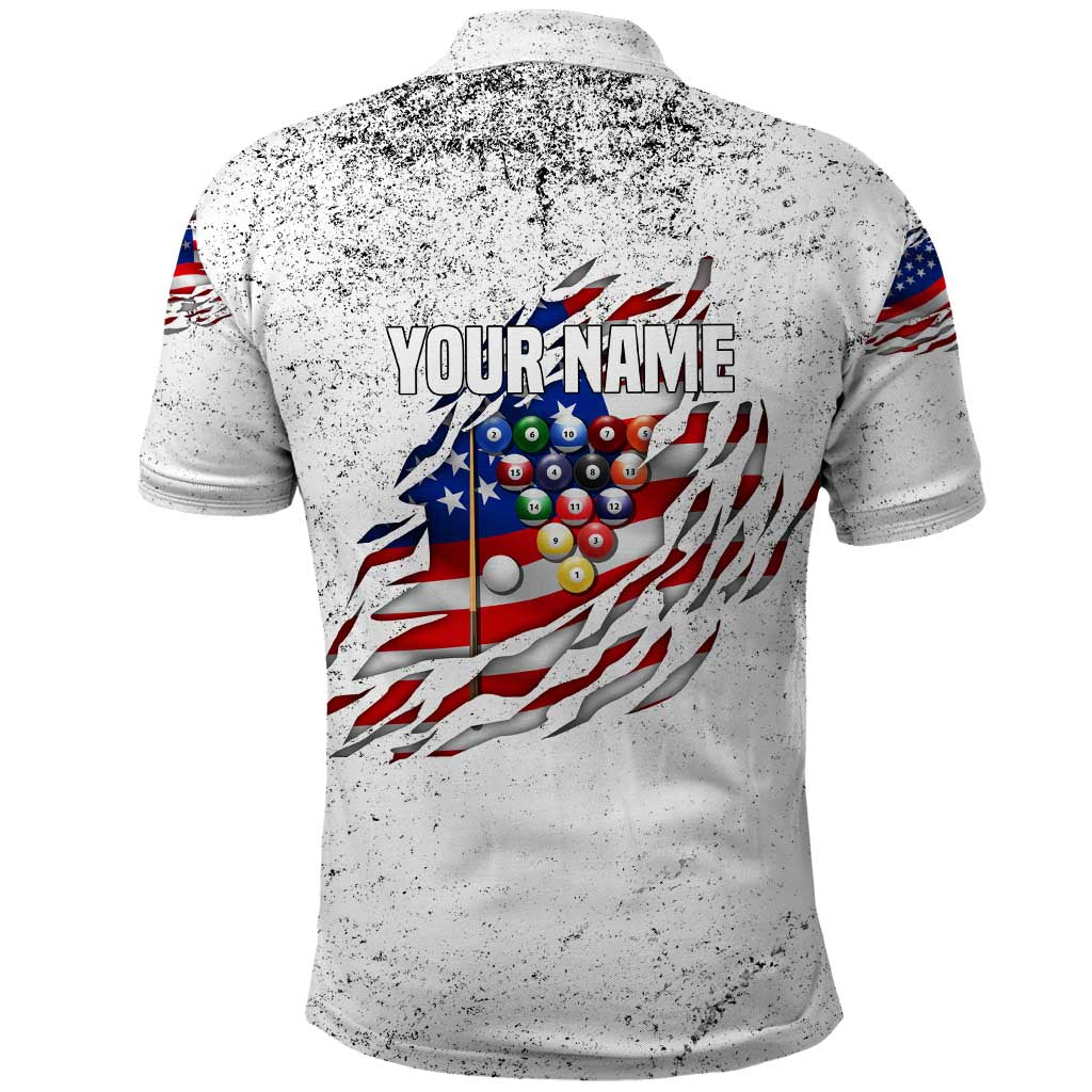 Custom American Flag Billiards Polo Shirt with Ripped Design Pool Ball Graphic - Wonder Print Shop