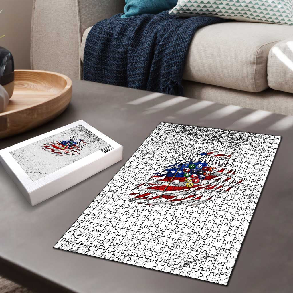 Custom American Flag Billiards Puzzle with Ripped Design Pool Ball Graphic - Wonder Print Shop
