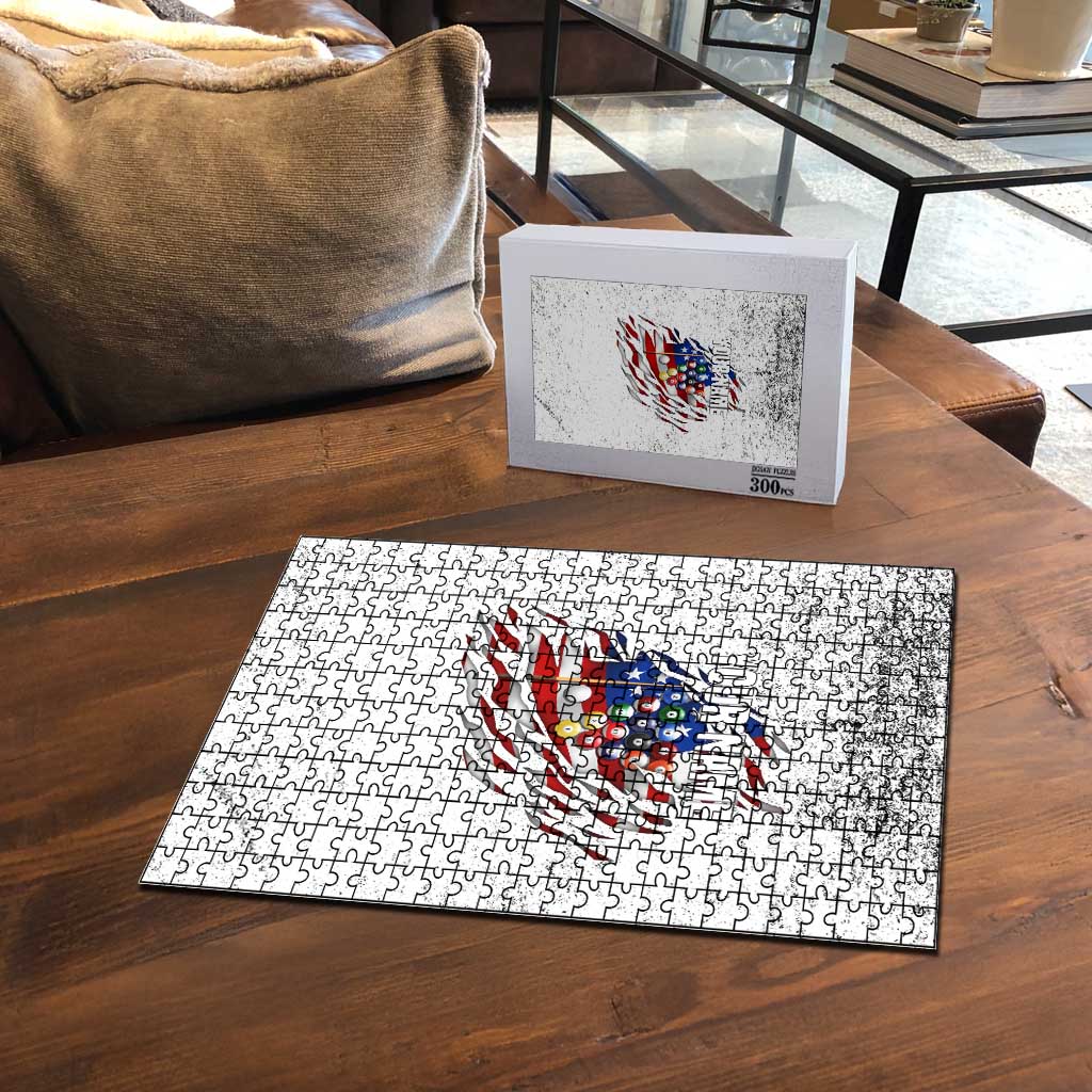 Custom American Flag Billiards Puzzle with Ripped Design Pool Ball Graphic - Wonder Print Shop