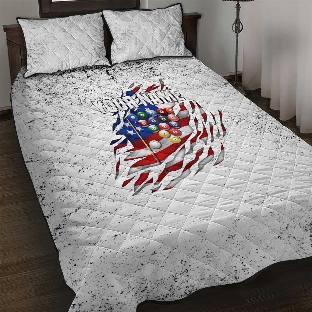 Custom American Flag Billiards Quilt Bed Set with Ripped Design Pool Ball Graphic - Wonder Print Shop