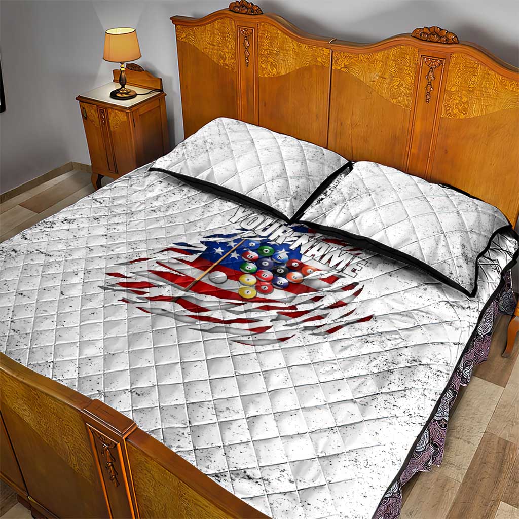 Custom American Flag Billiards Quilt Bed Set with Ripped Design Pool Ball Graphic - Wonder Print Shop