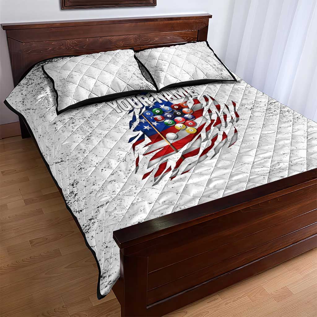 Custom American Flag Billiards Quilt Bed Set with Ripped Design Pool Ball Graphic - Wonder Print Shop