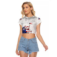 Custom American Flag Billiards Raglan Cropped T Shirt with Ripped Design Pool Ball Graphic - Wonder Print Shop