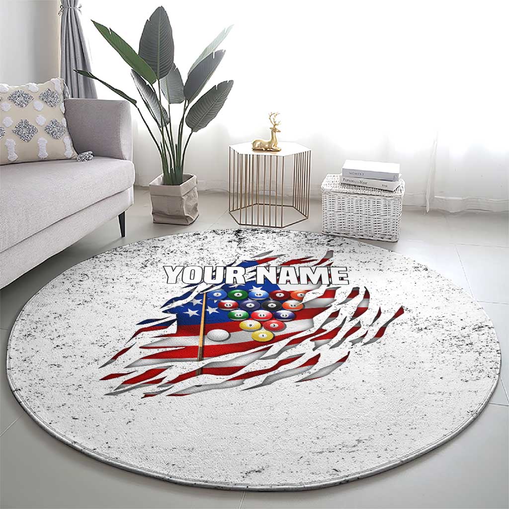Custom American Flag Billiards Round Carpet with Ripped Design Pool Ball Graphic - Wonder Print Shop