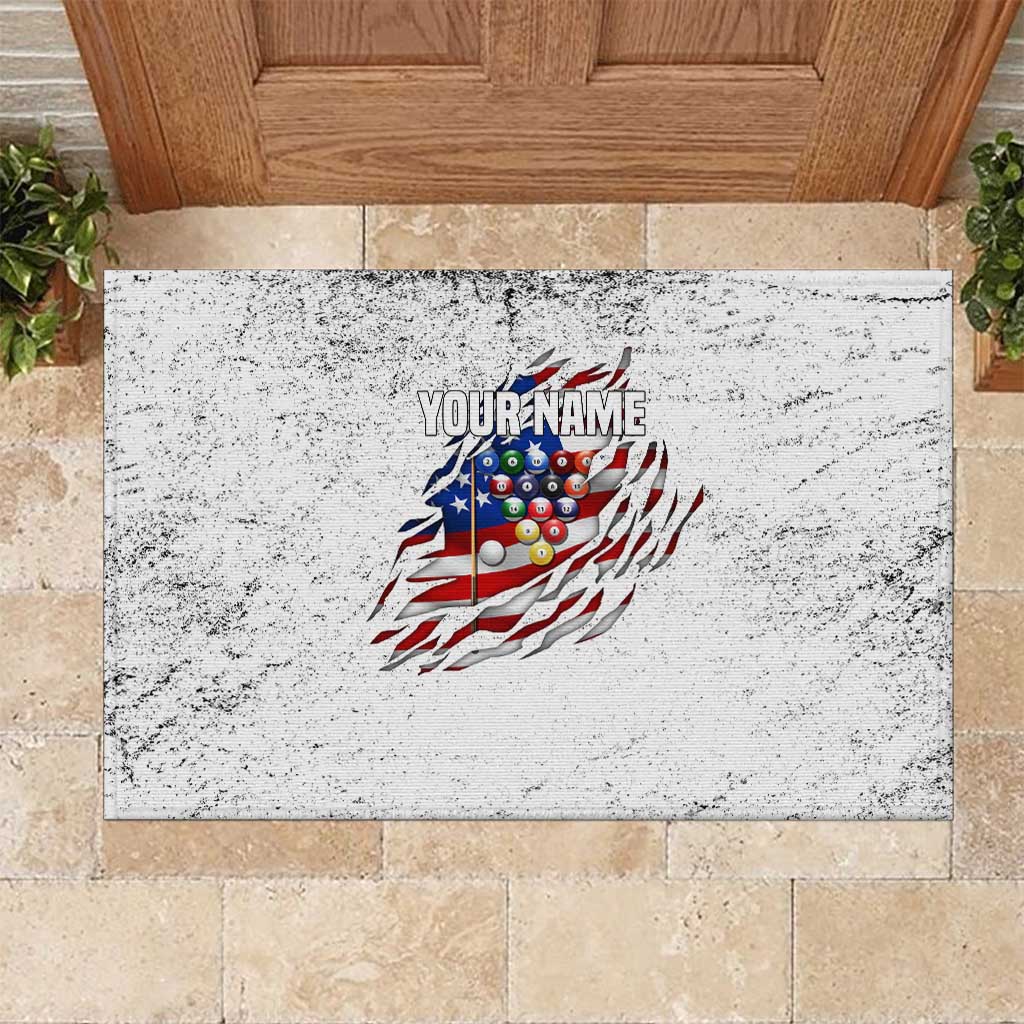Custom American Flag Billiards Rubber Doormat with Ripped Design Pool Ball Graphic - Wonder Print Shop