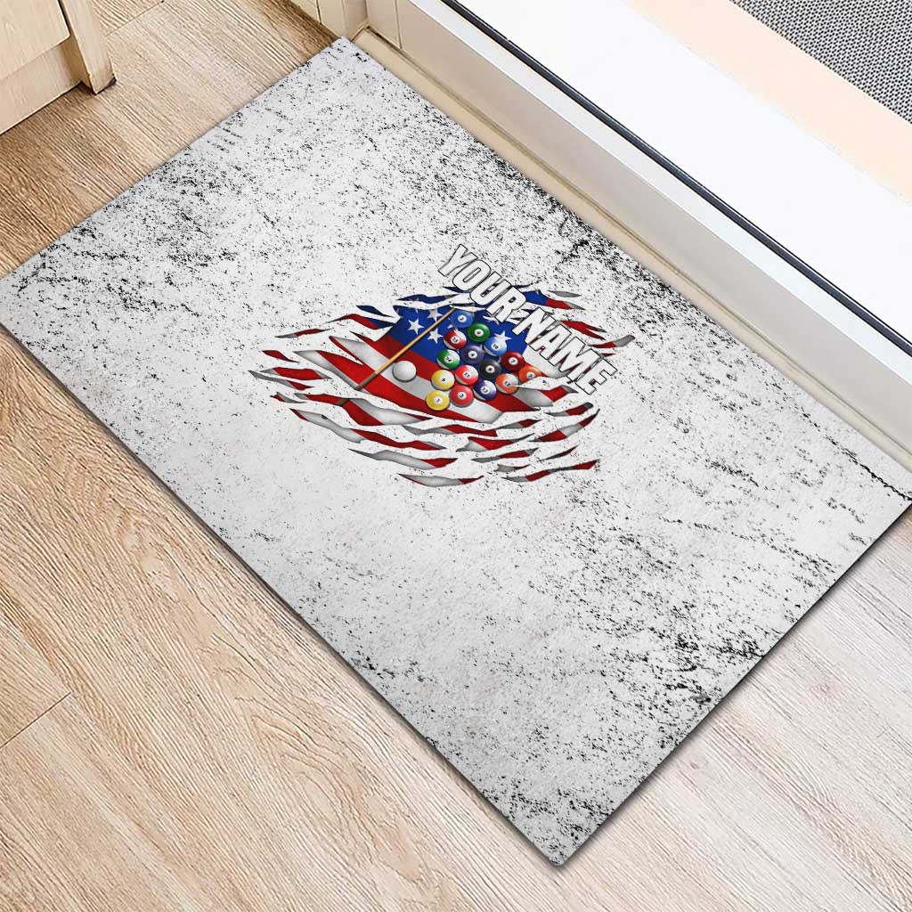 Custom American Flag Billiards Rubber Doormat with Ripped Design Pool Ball Graphic - Wonder Print Shop