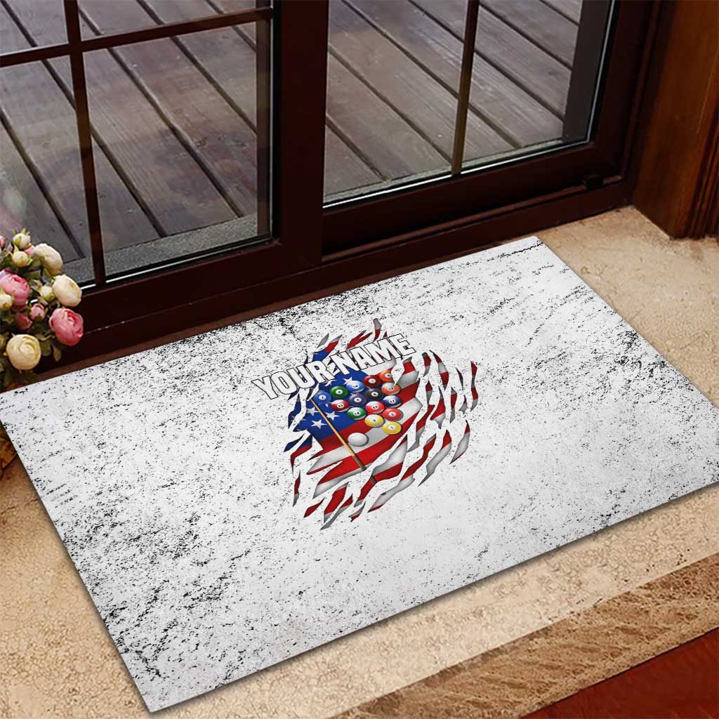 Custom American Flag Billiards Rubber Doormat with Ripped Design Pool Ball Graphic - Wonder Print Shop