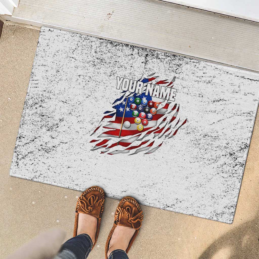 Custom American Flag Billiards Rubber Doormat with Ripped Design Pool Ball Graphic - Wonder Print Shop