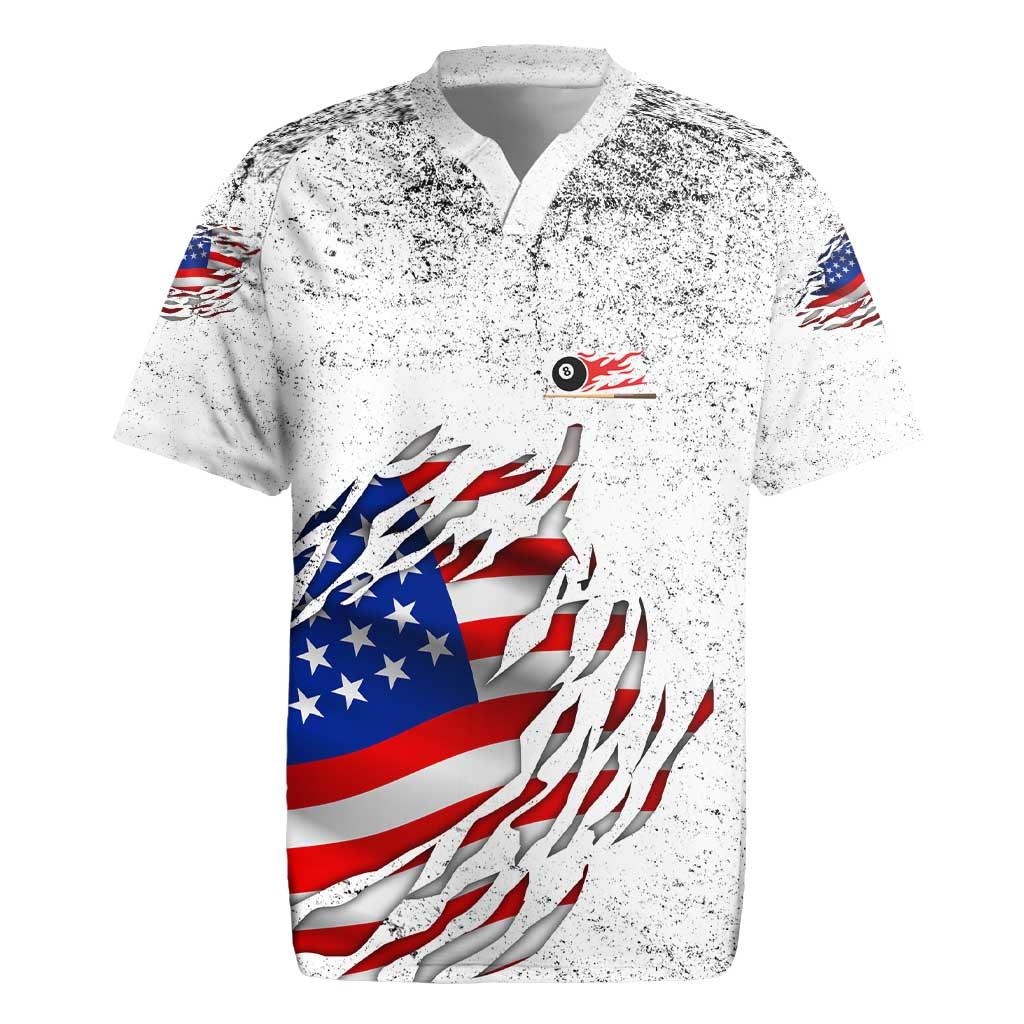 Custom American Flag Billiards Rugby Jersey with Ripped Design Pool Ball Graphic - Wonder Print Shop