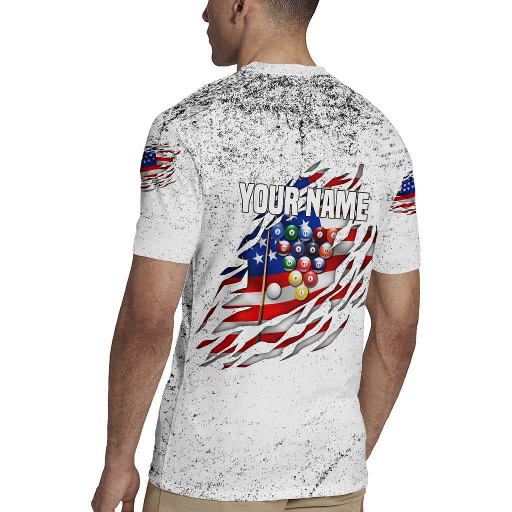 Custom American Flag Billiards Rugby Jersey with Ripped Design Pool Ball Graphic - Wonder Print Shop