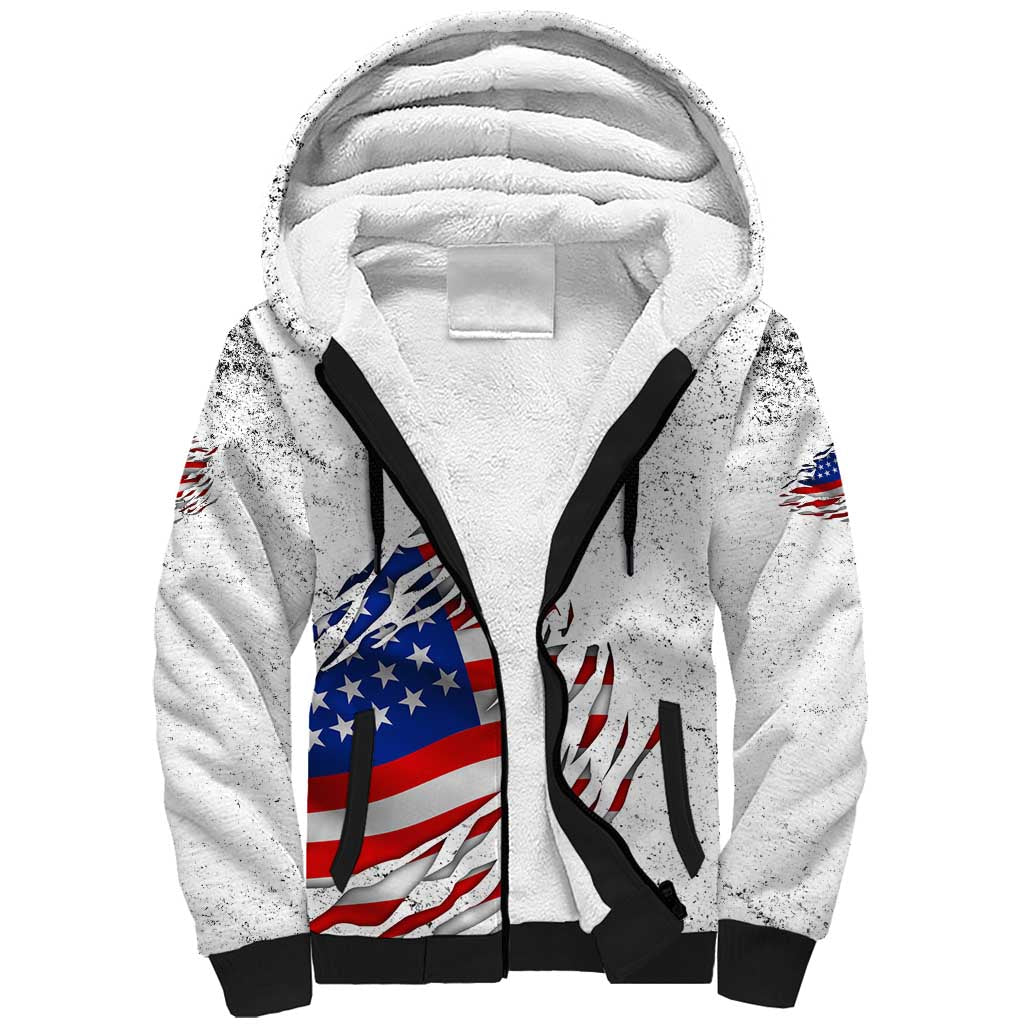 Custom American Flag Billiards Sherpa Hoodie with Ripped Design Pool Ball Graphic - Wonder Print Shop