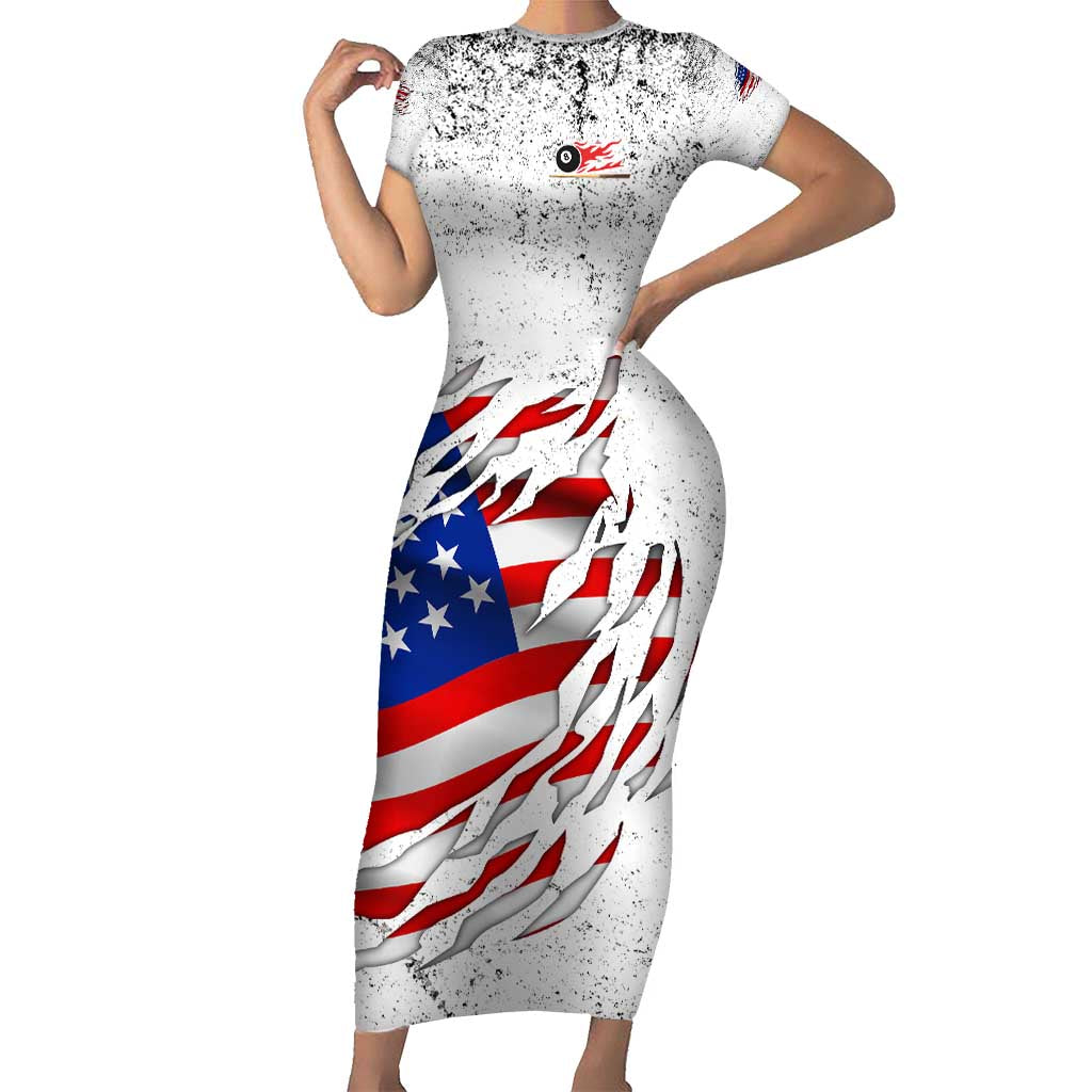 Custom American Flag Billiards Short Sleeve Bodycon Dress with Ripped Design Pool Ball Graphic - Wonder Print Shop