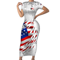 Custom American Flag Billiards Short Sleeve Bodycon Dress with Ripped Design Pool Ball Graphic - Wonder Print Shop