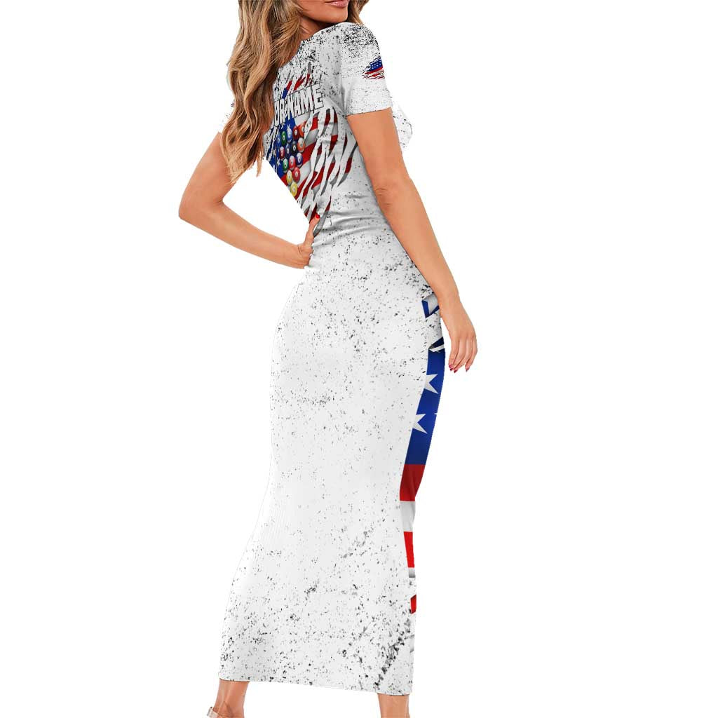 Custom American Flag Billiards Short Sleeve Bodycon Dress with Ripped Design Pool Ball Graphic - Wonder Print Shop