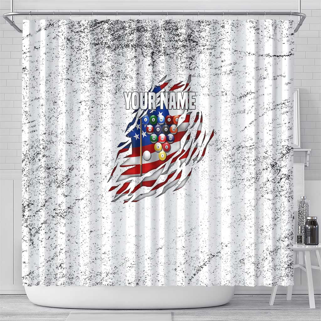 Custom American Flag Billiards Shower Curtain with Ripped Design Pool Ball Graphic - Wonder Print Shop