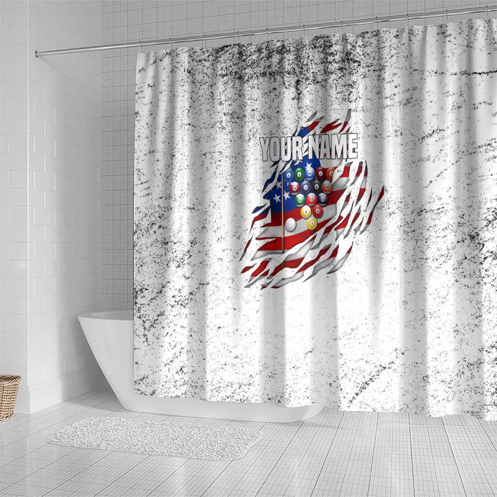 Custom American Flag Billiards Shower Curtain with Ripped Design Pool Ball Graphic - Wonder Print Shop