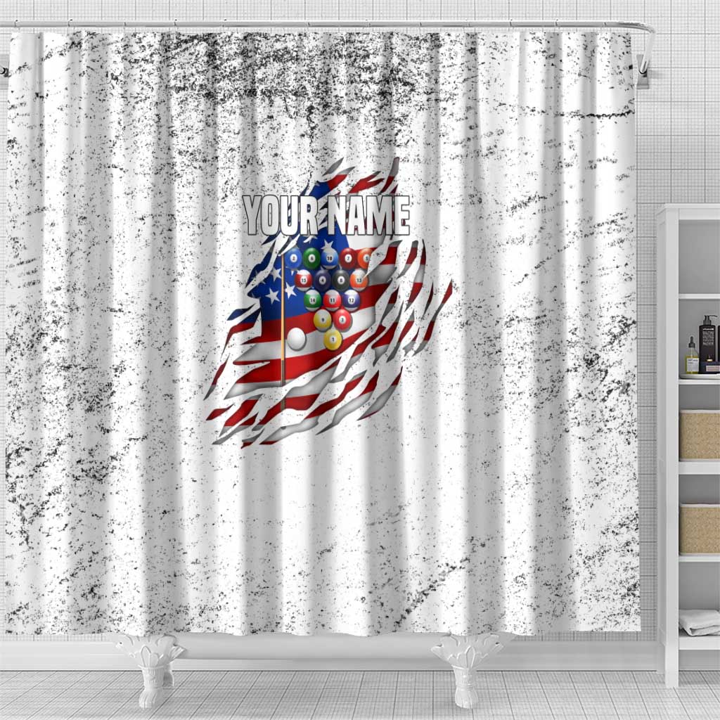 Custom American Flag Billiards Shower Curtain with Ripped Design Pool Ball Graphic - Wonder Print Shop