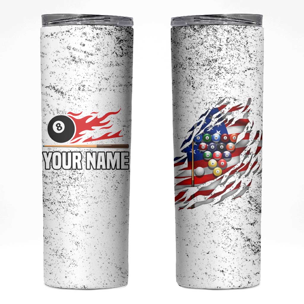 Custom American Flag Billiards Skinny Tumbler with Ripped Design Pool Ball Graphic - Wonder Print Shop