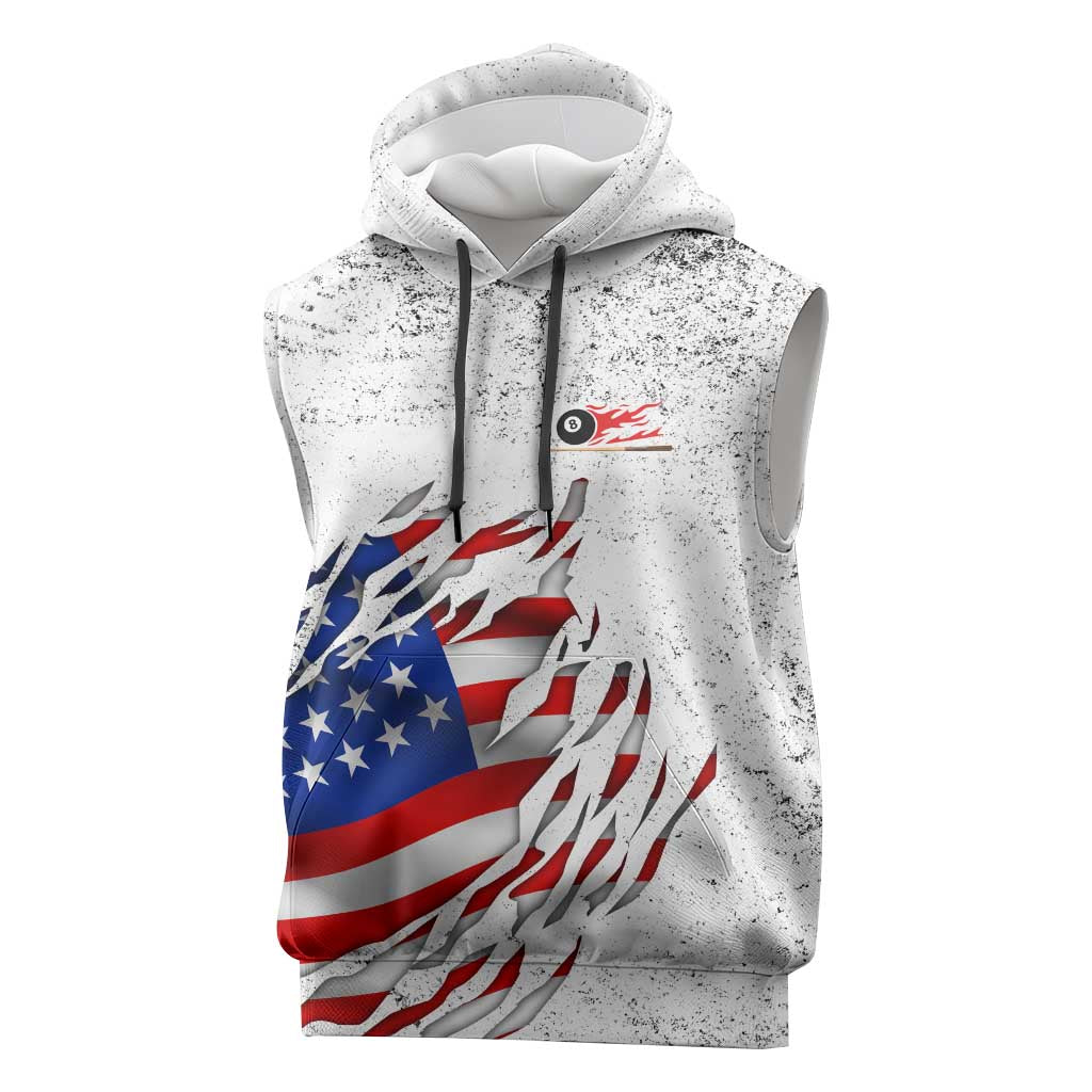Custom American Flag Billiards Sleeveless Hoodie with Ripped Design Pool Ball Graphic - Wonder Print Shop