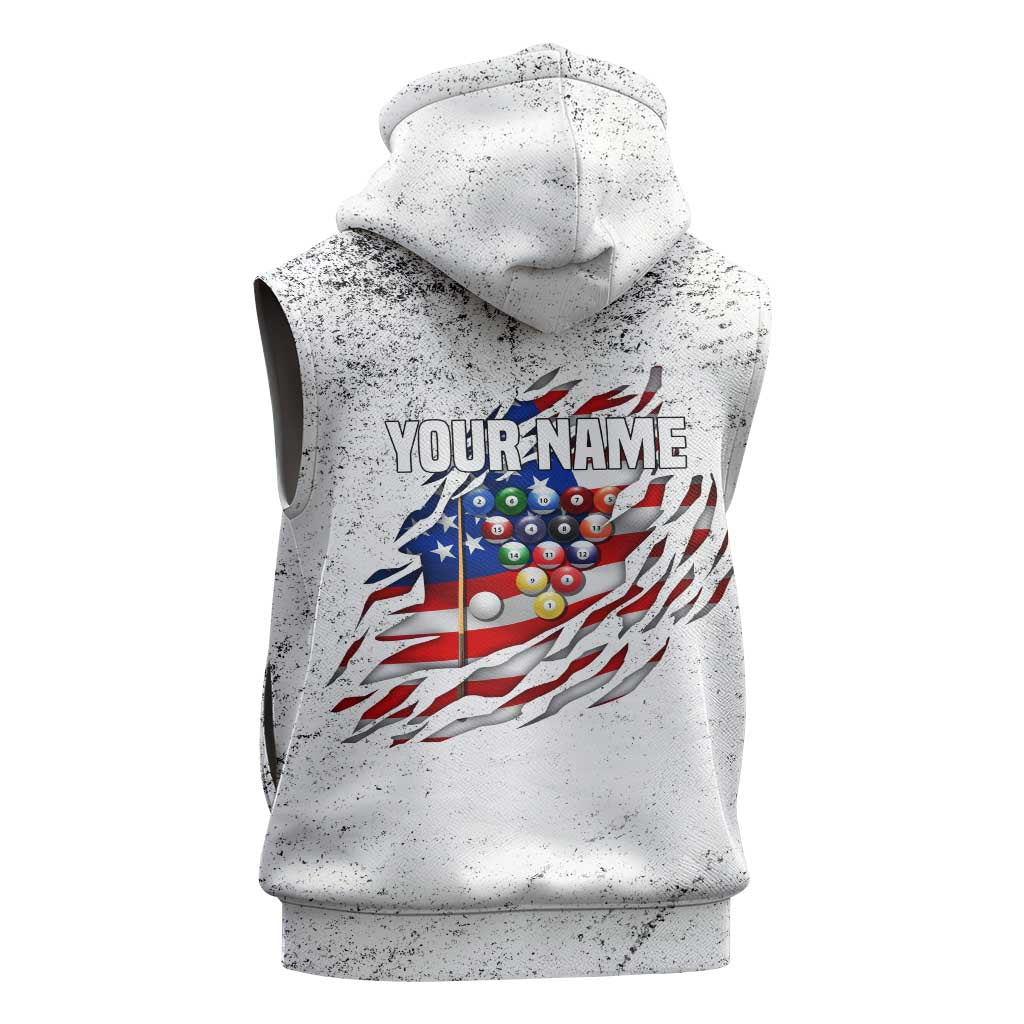 Custom American Flag Billiards Sleeveless Hoodie with Ripped Design Pool Ball Graphic - Wonder Print Shop