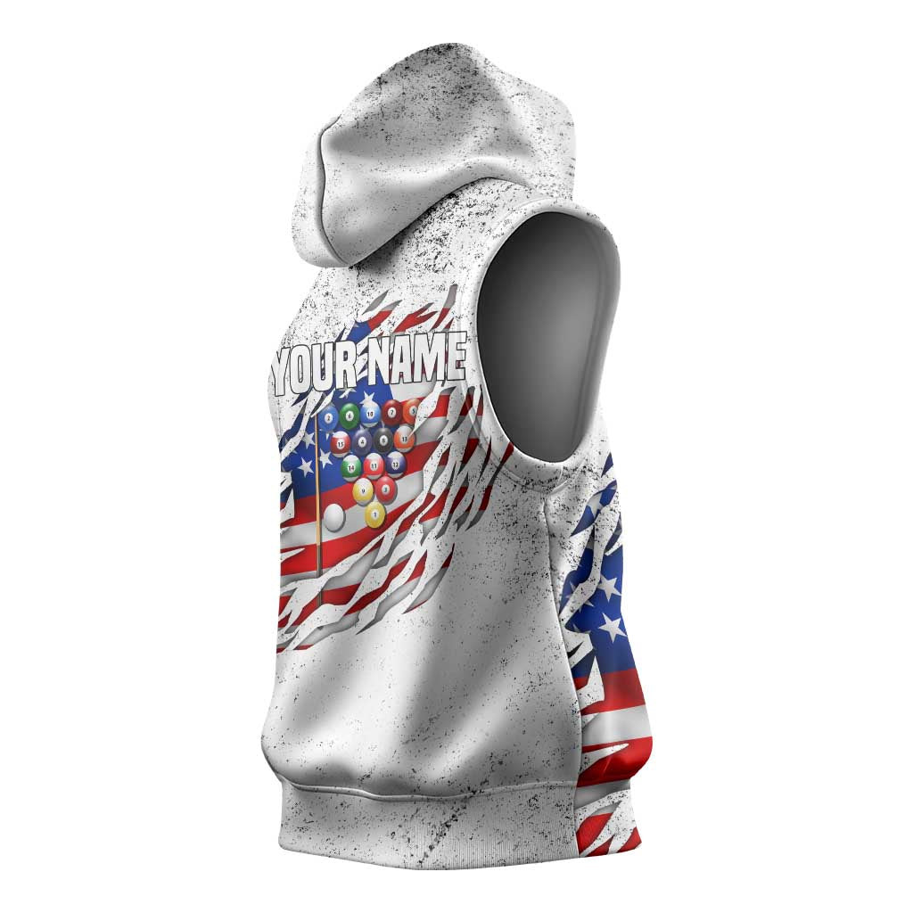 Custom American Flag Billiards Sleeveless Hoodie with Ripped Design Pool Ball Graphic - Wonder Print Shop