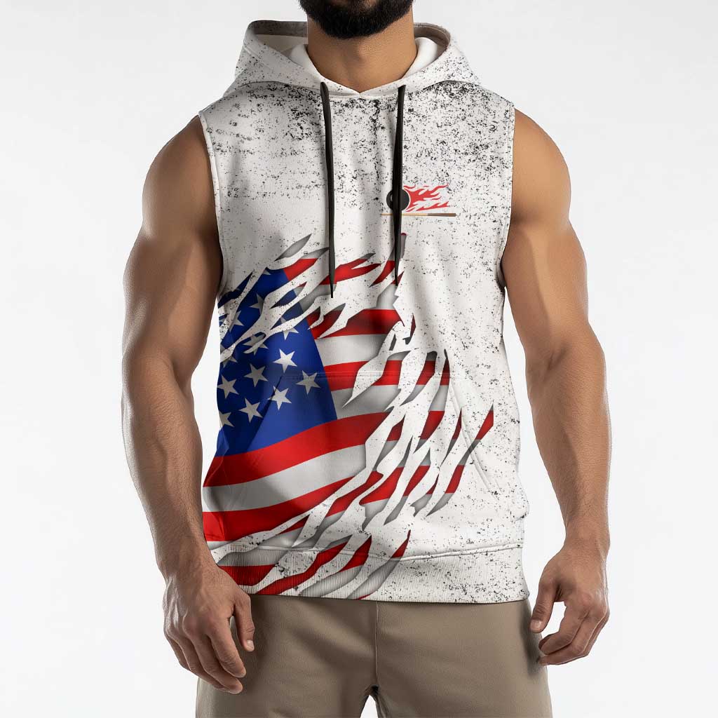 Custom American Flag Billiards Sleeveless Hoodie with Ripped Design Pool Ball Graphic - Wonder Print Shop