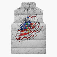 Custom American Flag Billiards Sleeveless Puffer Jacket with Ripped Design Pool Ball Graphic - Wonder Print Shop