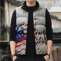 Custom American Flag Billiards Sleeveless Puffer Jacket with Ripped Design Pool Ball Graphic - Wonder Print Shop