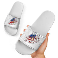 Custom American Flag Billiards Slide Sandals with Ripped Design Pool Ball Graphic - Wonder Print Shop