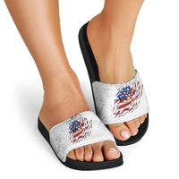 Custom American Flag Billiards Slide Sandals with Ripped Design Pool Ball Graphic - Wonder Print Shop