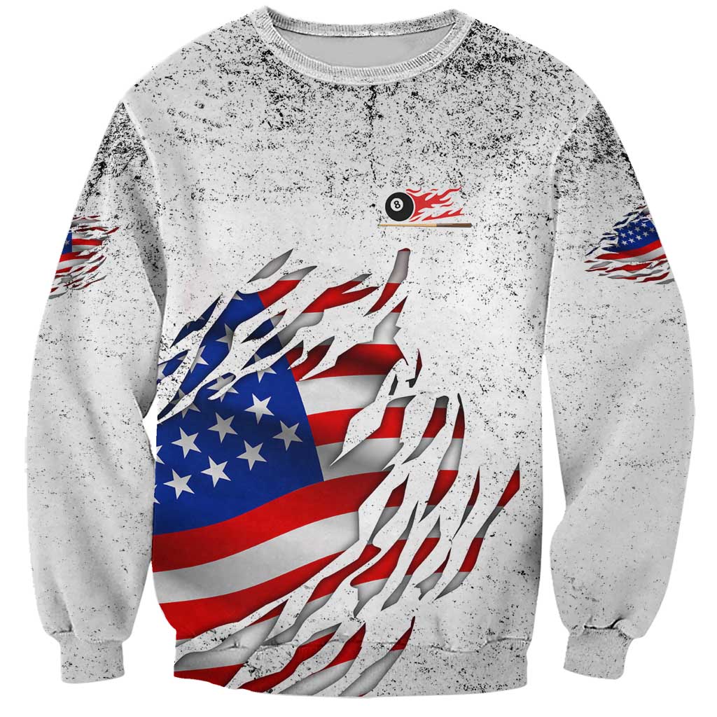 Custom American Flag Billiards Sweatshirt with Ripped Design Pool Ball Graphic - Wonder Print Shop